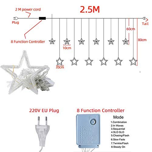 Star Curtain String Lights - 12 Stars (6 Big, 6 Small) Warm White LED Fairy Lights for Diwali, Christmas, Wedding, Festival, Home Decor - Window, Wall, Bedroom Decoration