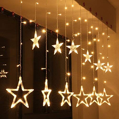Star Curtain String Lights - 12 Stars (6 Big, 6 Small) Warm White LED Fairy Lights for Diwali, Christmas, Wedding, Festival, Home Decor - Window, Wall, Bedroom Decoration