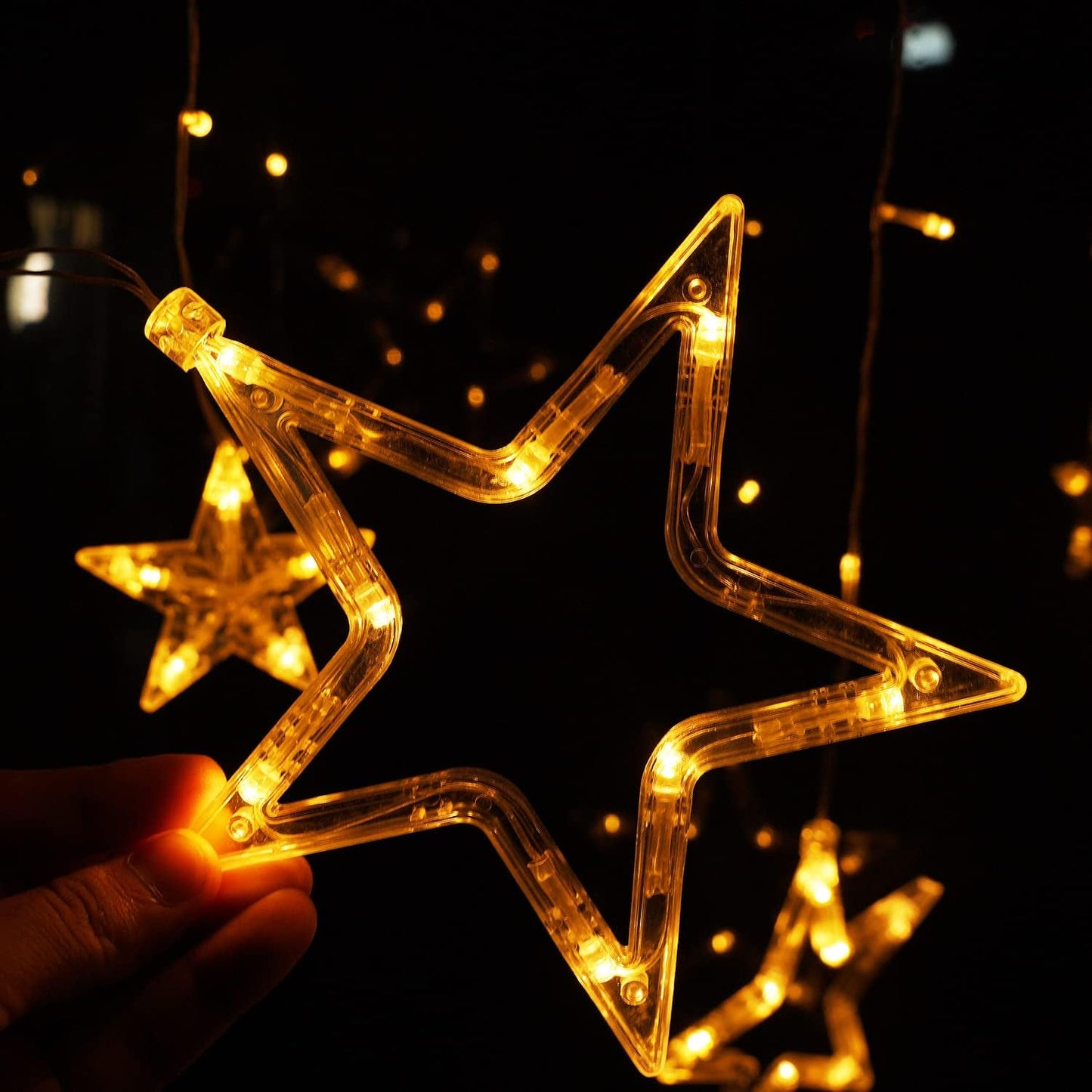 Star Curtain String Lights - 12 Stars (6 Big, 6 Small) Warm White LED Fairy Lights for Diwali, Christmas, Wedding, Festival, Home Decor - Window, Wall, Bedroom Decoration