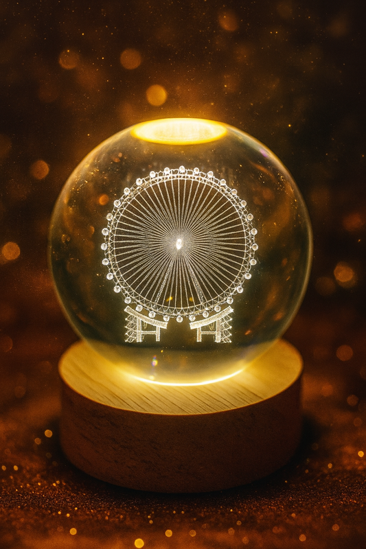 Enchanting London Eye Crystal Ball with Warm LED Base | Illuminated 3D Laser Engraved Souvenir & Home Decor Gift | Unique Ferris Wheel Night Light Globe | Perfect for Travel Lovers & UK Enthusiasts