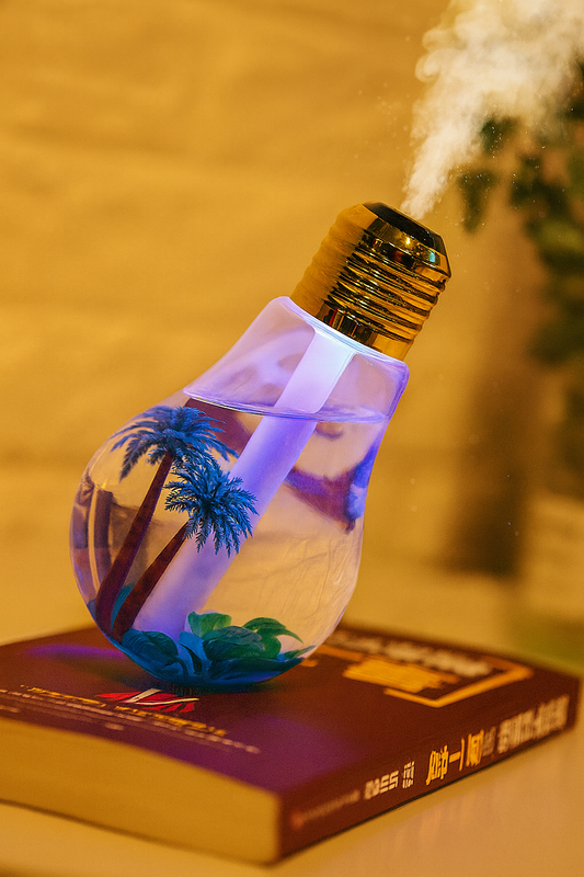 LED Bulb Humidifier with Cool Mist & Night Light | Portable Air Purifier Aroma Diffuser for Home, Office & Car | Decorative Mini Humidifier with Plants