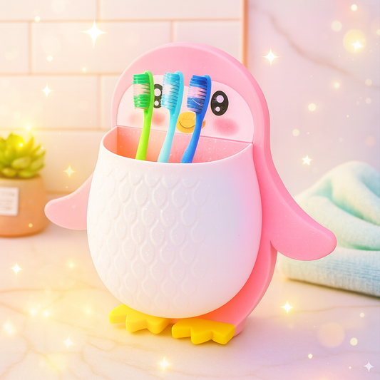 Cute Penguin Toothbrush Holder for Kids & Adults | Wall Mounted Bathroom Organizer | Multipurpose Toothbrush Stand with Cover – Strong & Durable