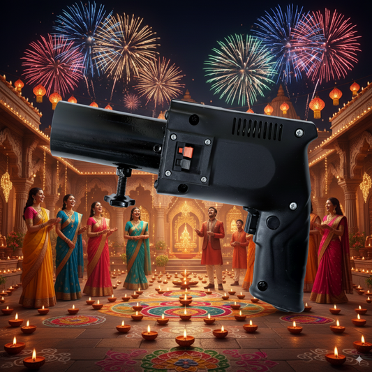 Cold Pyro Gun for Diwali, Weddings & Parties | Safe Spark Pyro Blaster for Stage Shows, Events & Celebrations | Electronic Fireworks Launcher