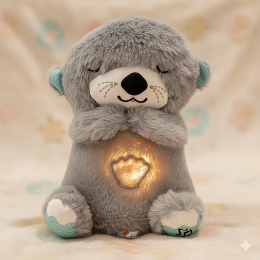 Breathing Teddy Bear with Night Light & Music | Cuddly Stuffed Animal Toy for Newborns, Kids & Nursery | Cute Grey Bear with Heart Glow & Lullabies | Perfect Gift for Babies