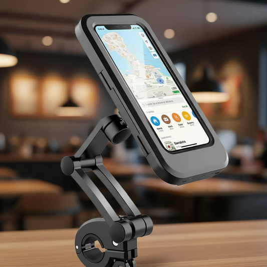 Universal Bike Mobile Holder with Adjustable Arm & 360° Rotation | Waterproof Phone Mount for Motorcycle, Bicycle & Scooty | Strong Handlebar Clamp Stand for GPS & Navigation